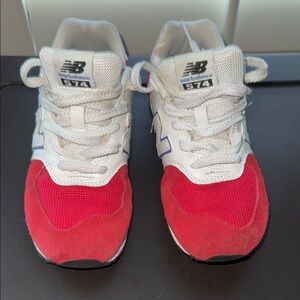 New Balance Kids' 574 Red and White Sneakers